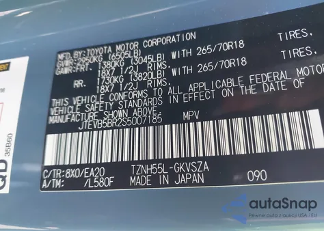 2025 Toyota 4Runner Hybrid Trd Off Road Premium from USA, damaged, VIN JTEVB5BR2S5007185